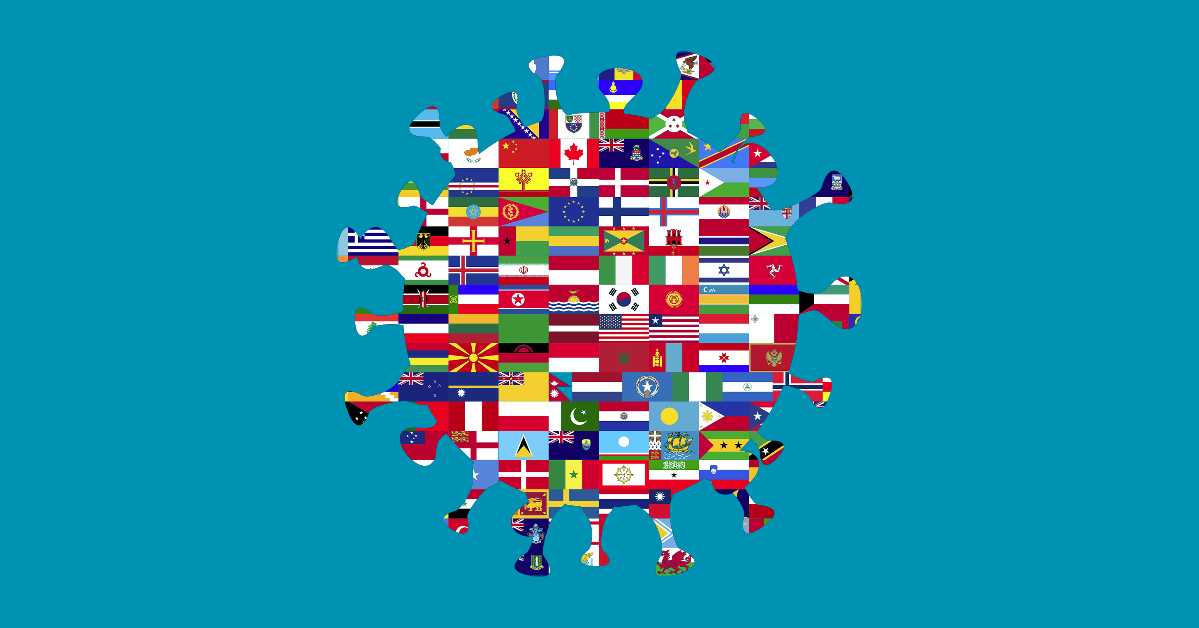 COVID-19 as a college of world flags.